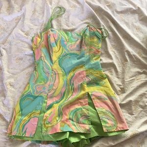 Vintage marble print neon romper